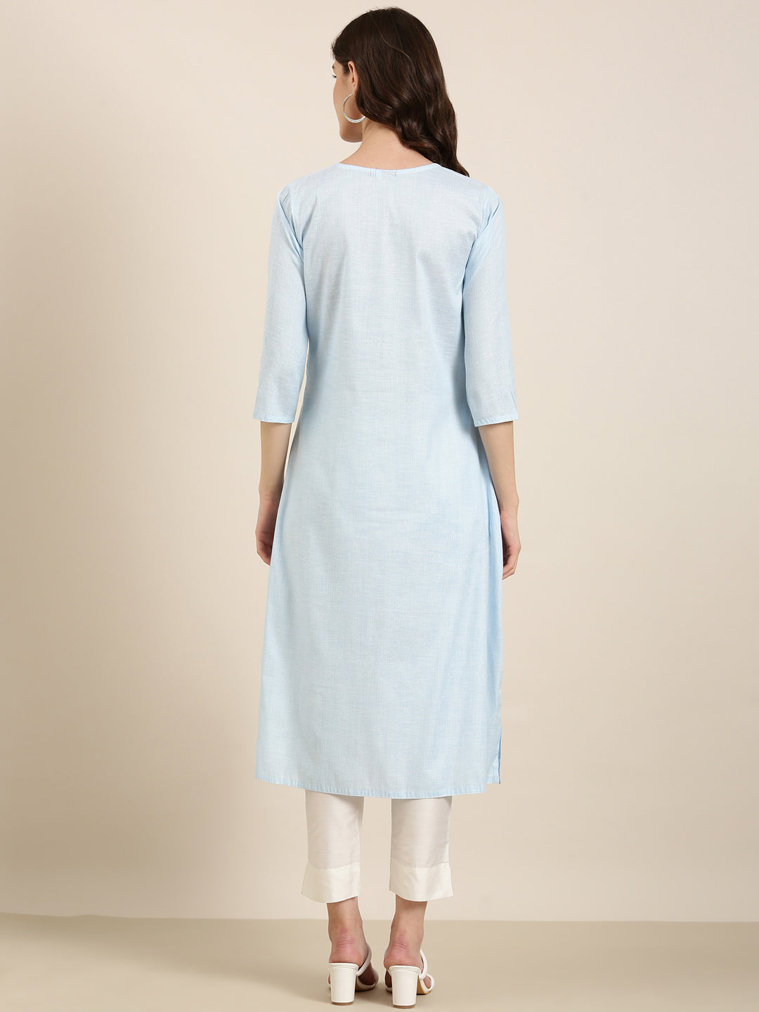 Women Blue Striped Straight Kurta