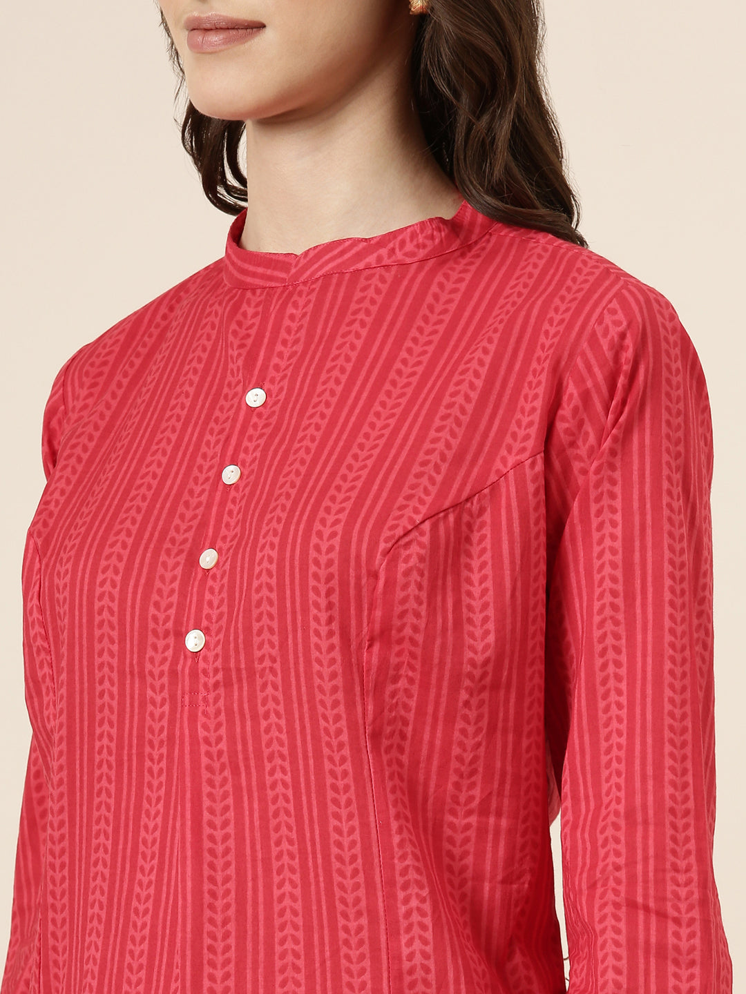 Women Pink Striped A-Line Kurti