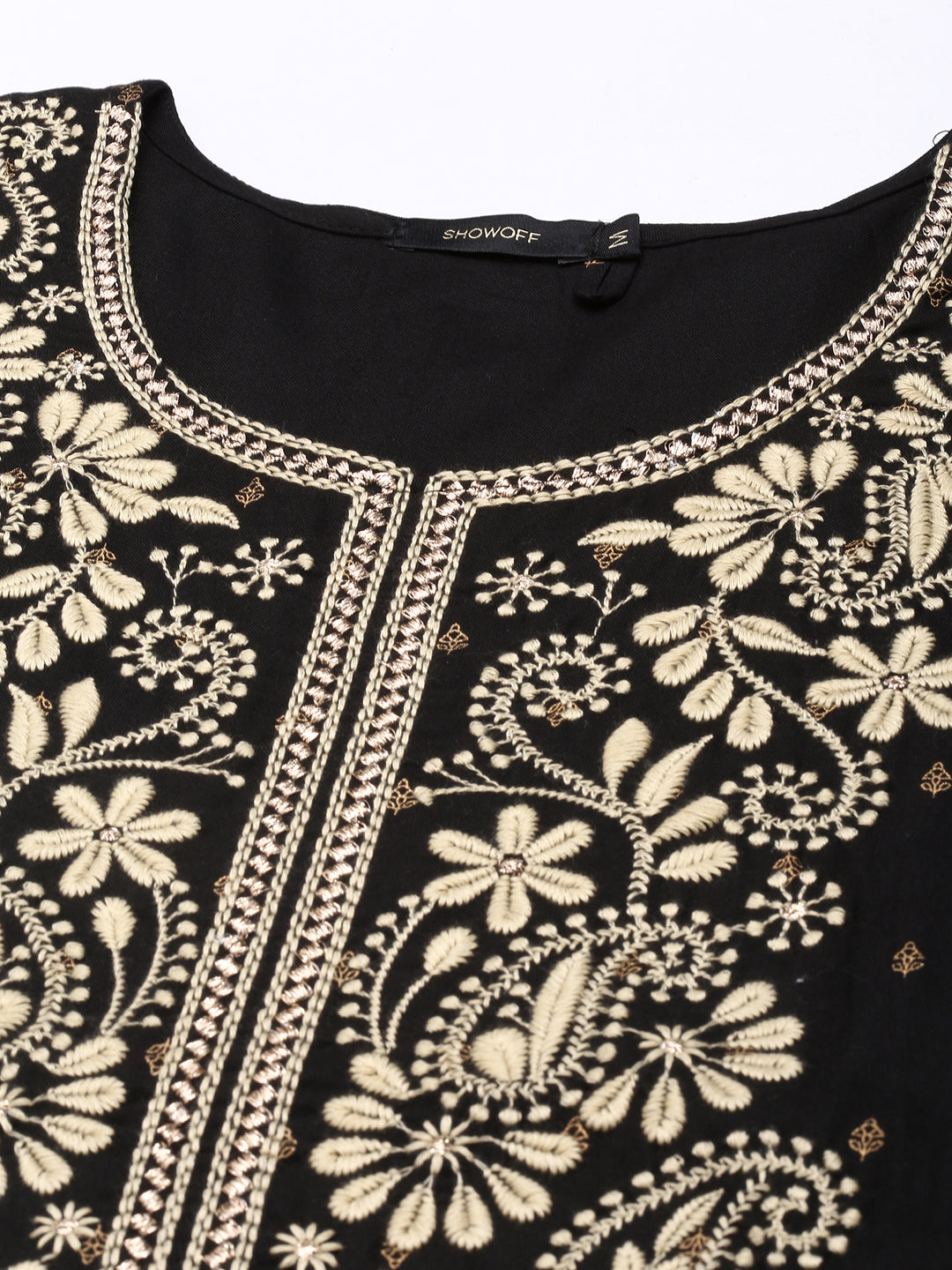 Women Black Floral Straight Kurta