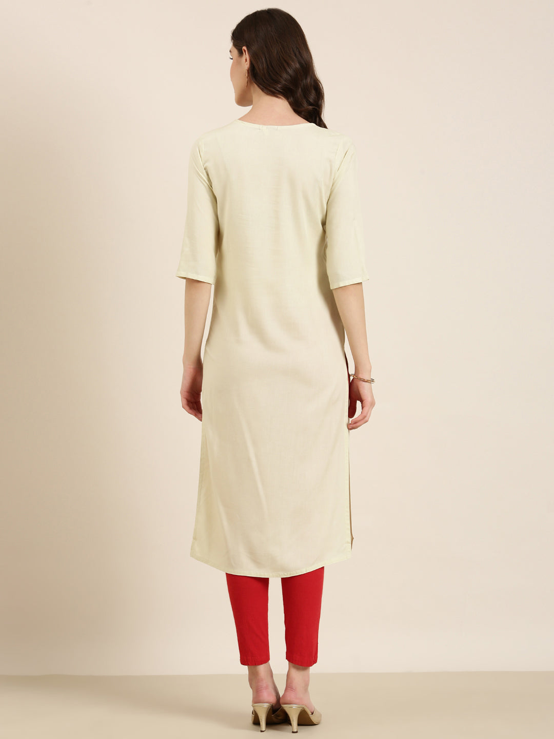 Women Cream Solid Straight Kurta