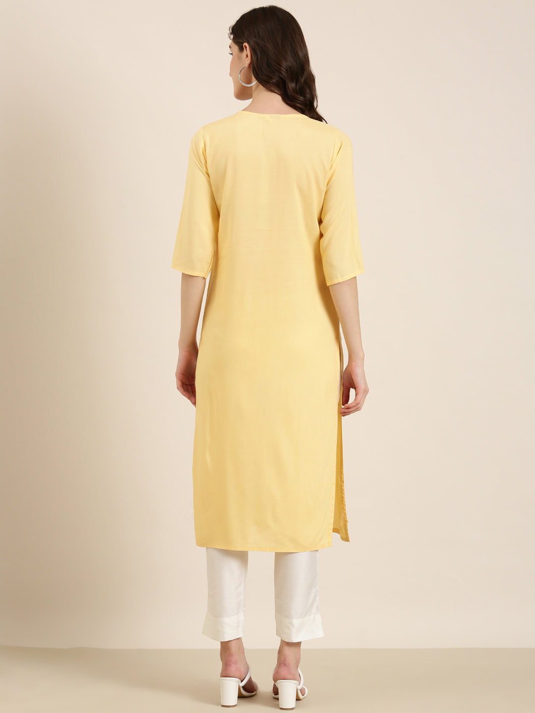 Women Yellow Solid Straight Kurta