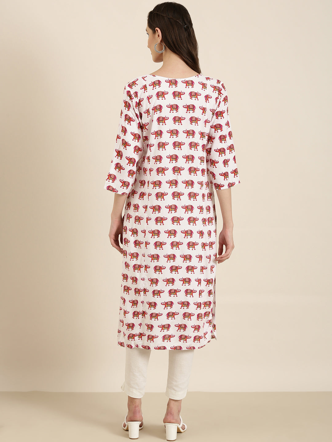 Women White Printed Straight Kurta