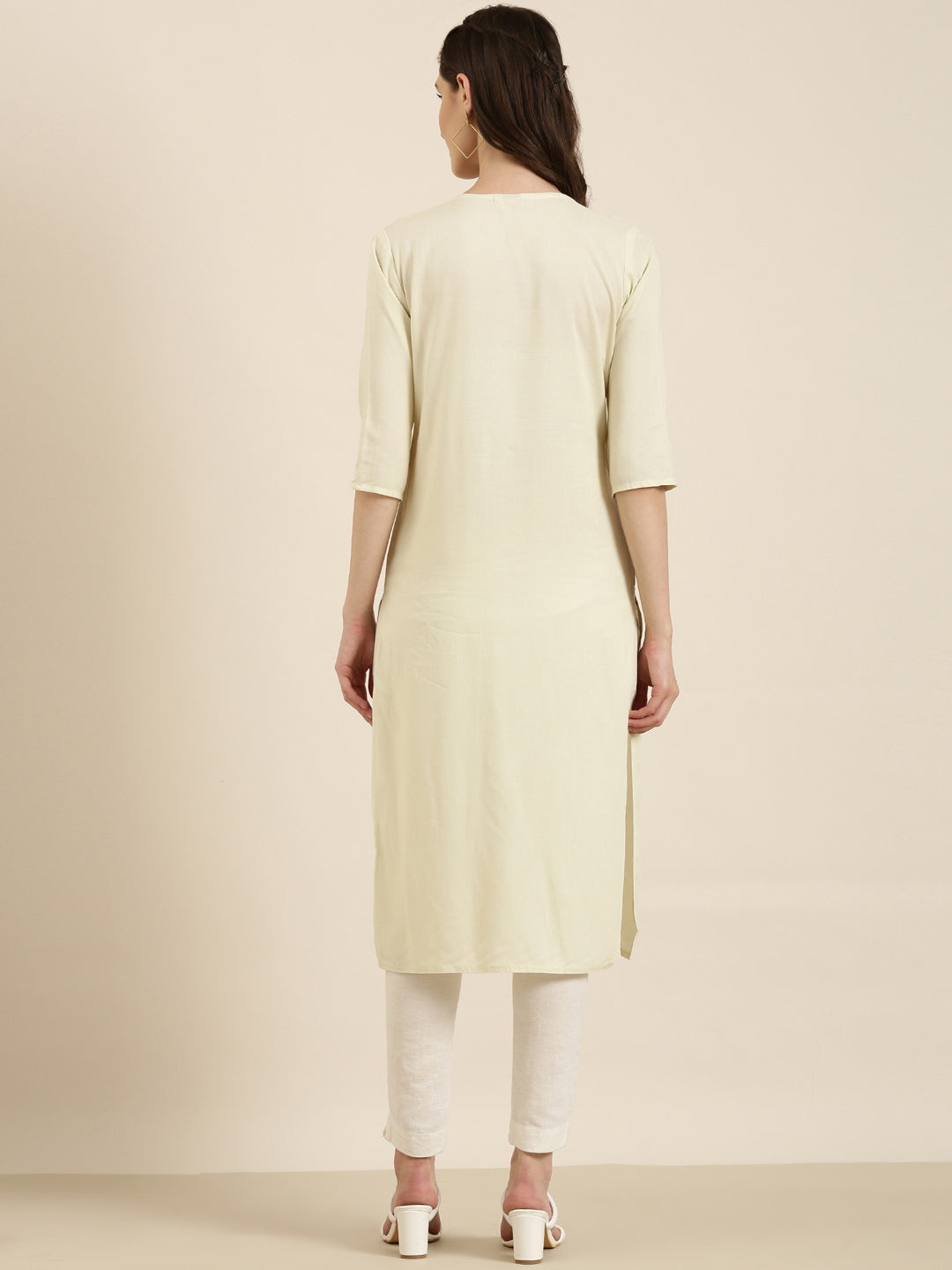 Women Cream Solid Straight Kurta