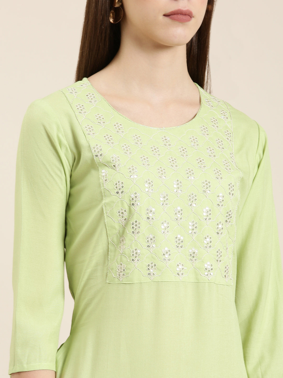 Women Lime Green Solid Straight Kurta