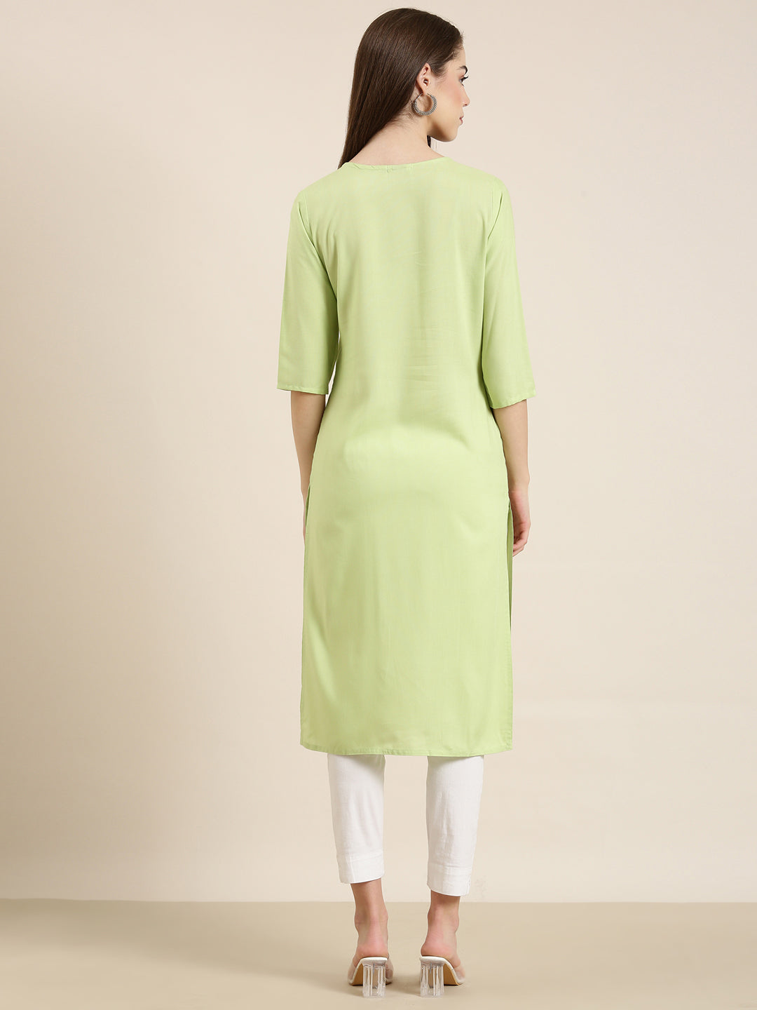 Women Green Solid Straight Kurta