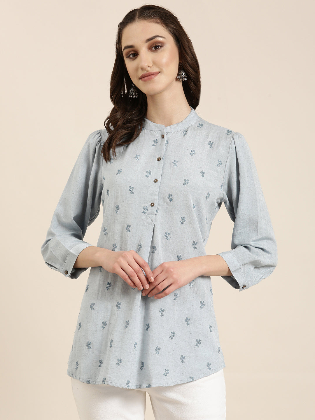 Women Blue Floral Straight Kurti