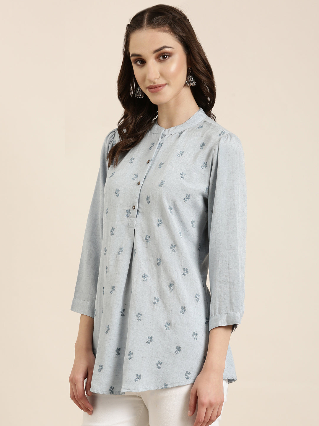 Women Blue Floral Straight Kurti