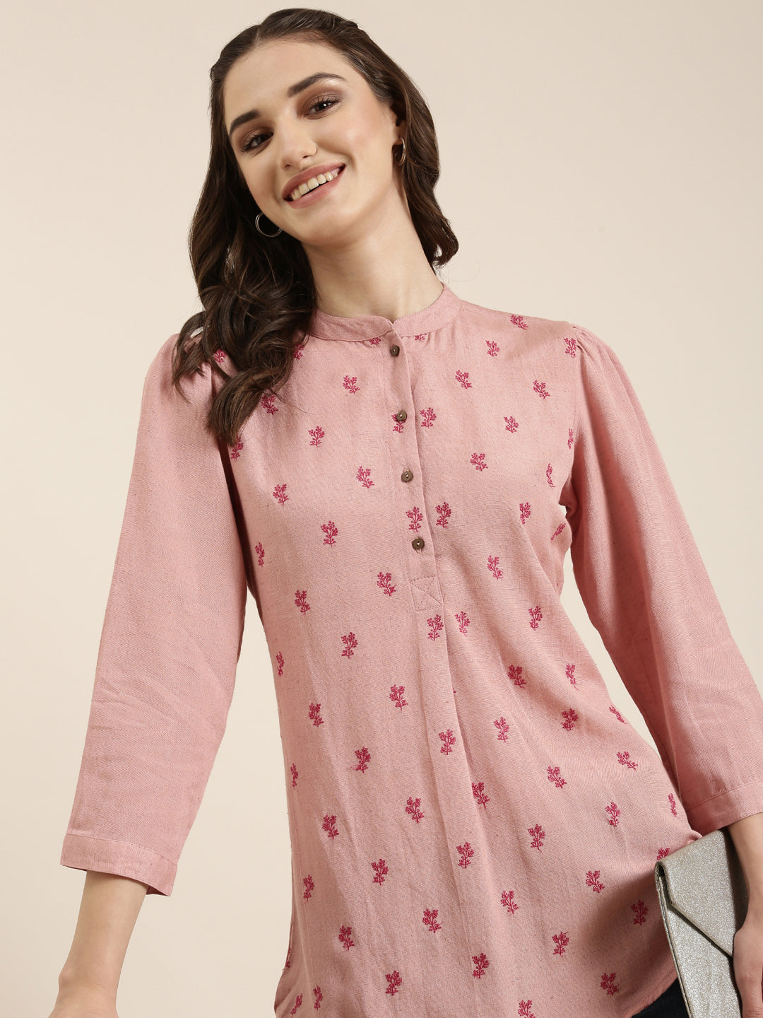 Women Mauve Floral Straight Kurti