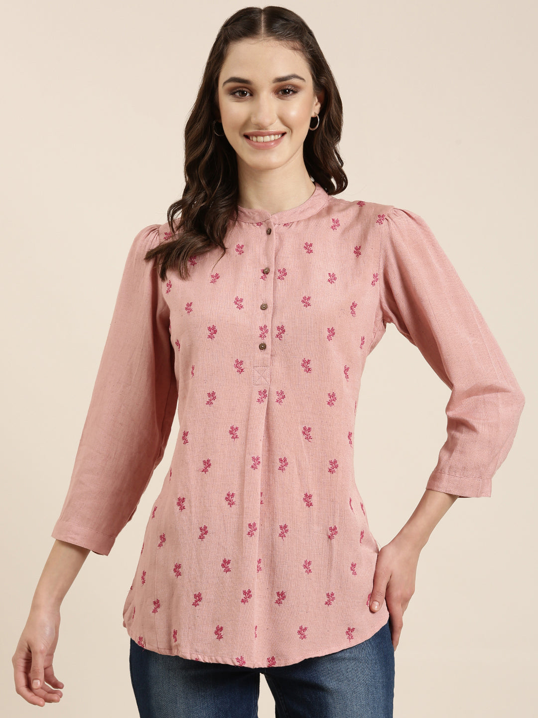 Women Mauve Floral Straight Kurti