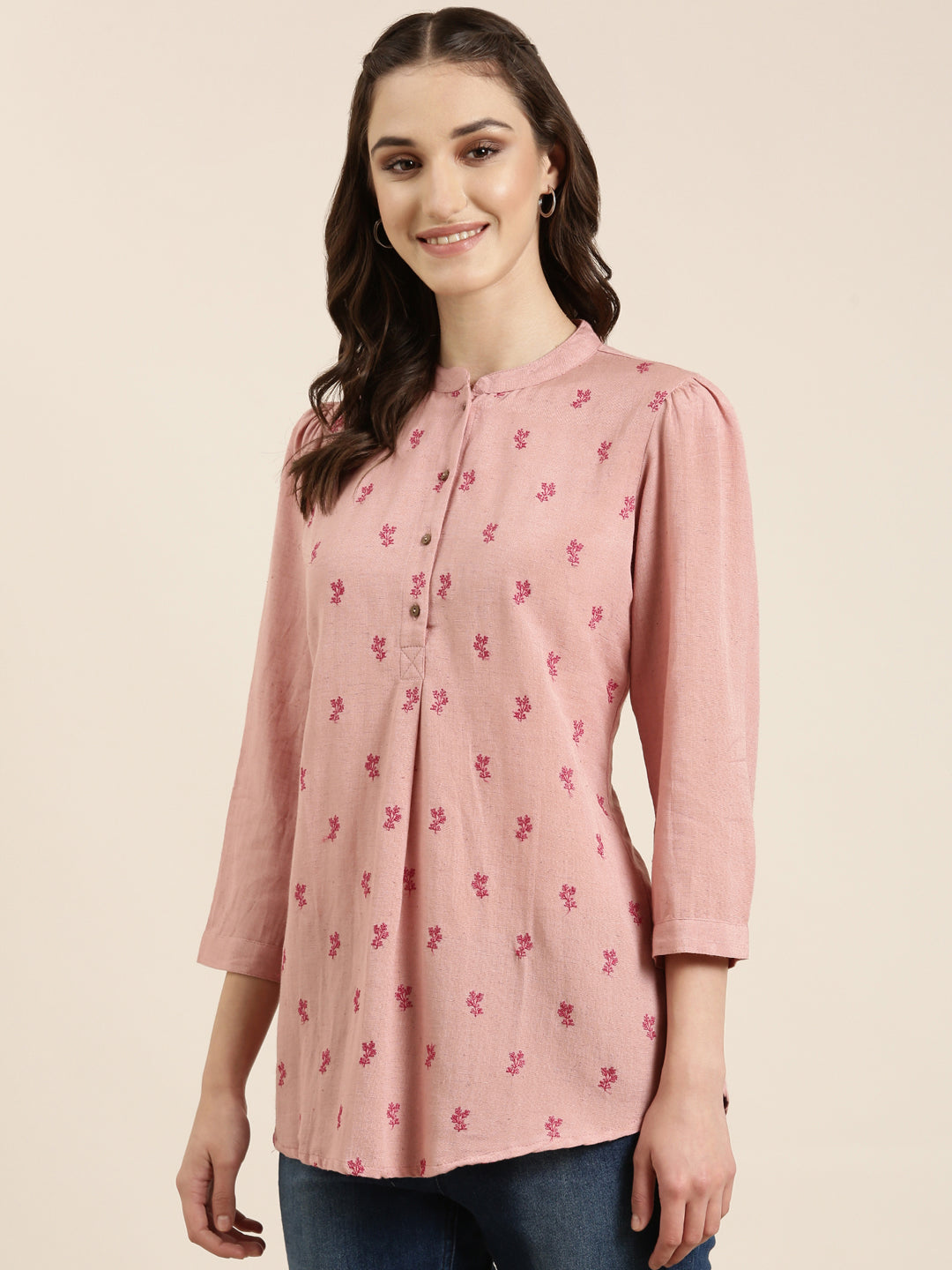 Women Mauve Floral Straight Kurti