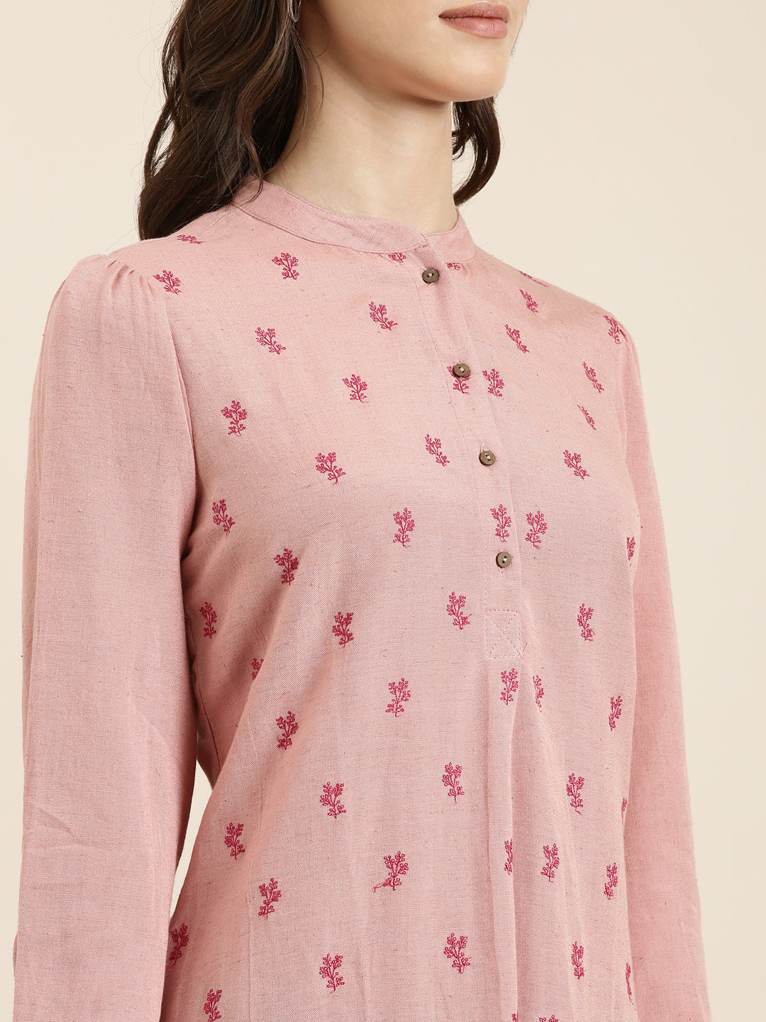 Women Mauve Floral Straight Kurti