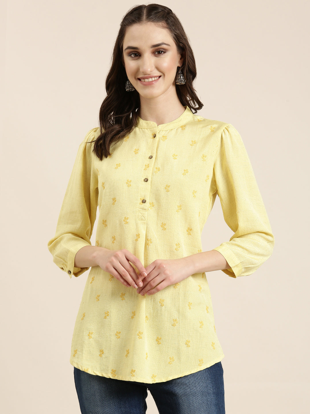 Women Yellow Floral Straight Kurti