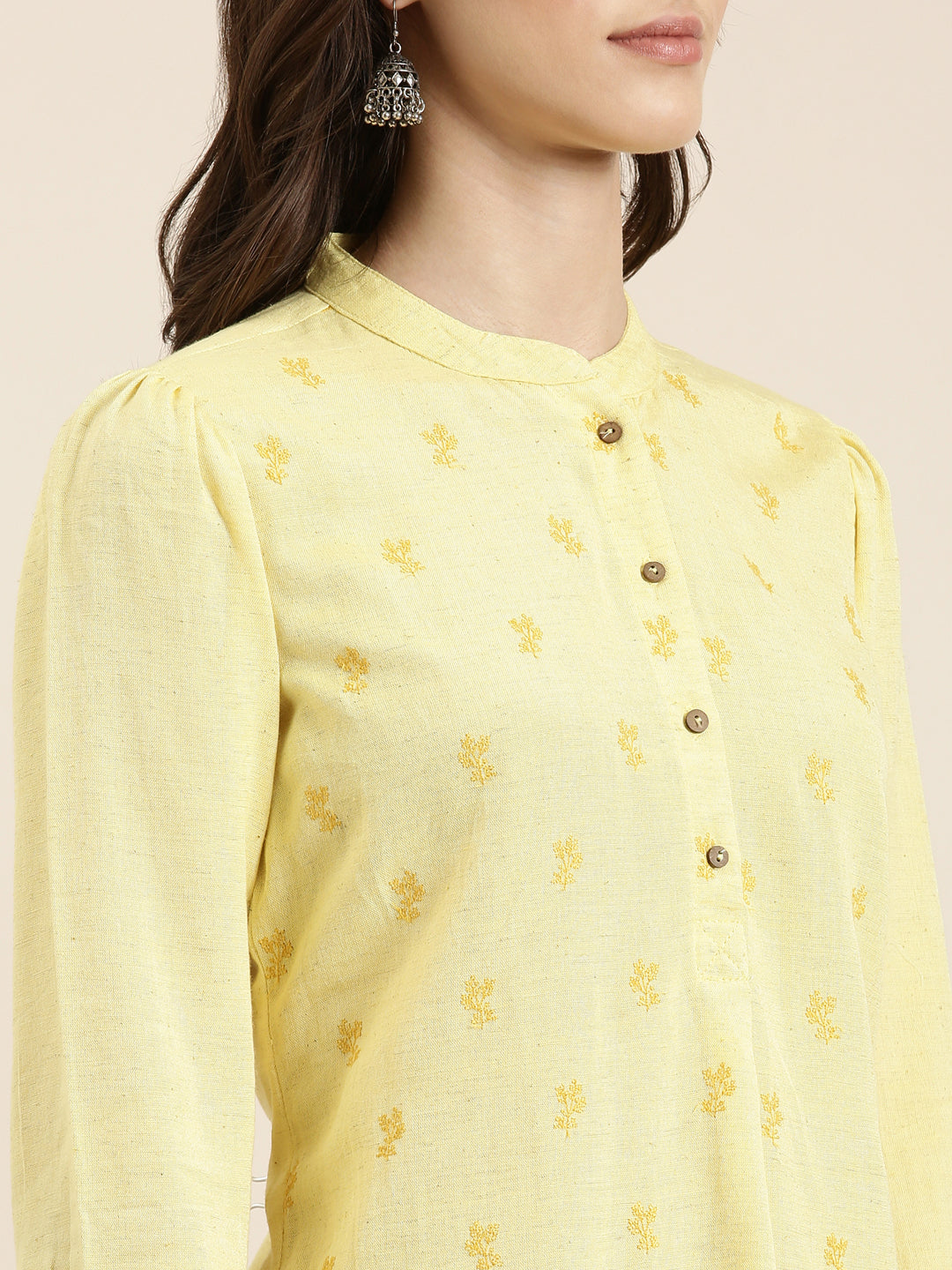 Women Yellow Floral Straight Kurti