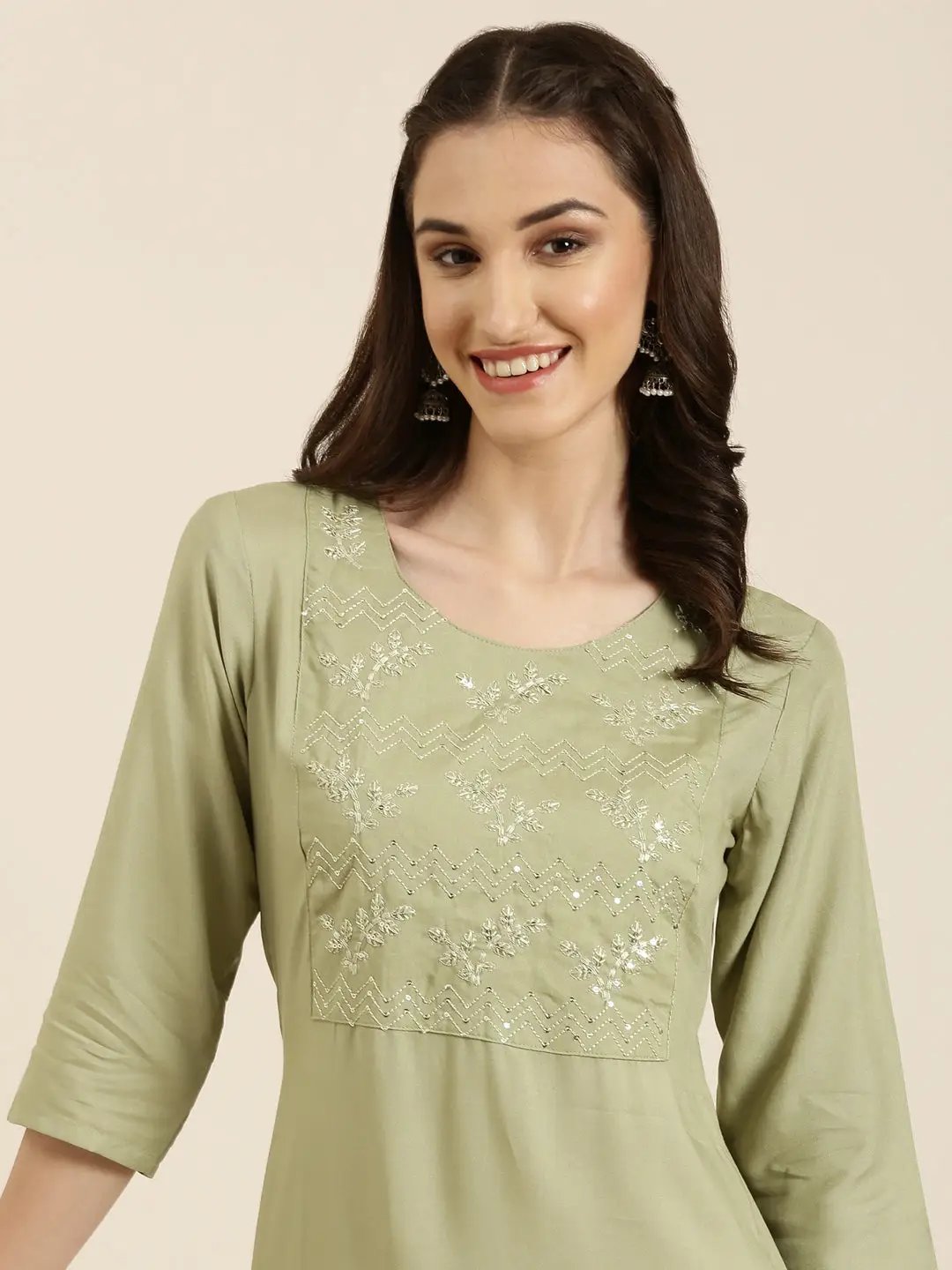 Women's Olive Solid Straight Kurta