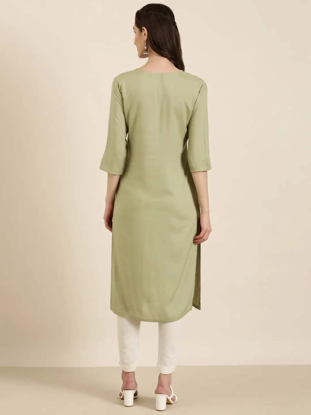 Women's Olive Solid Straight Kurta