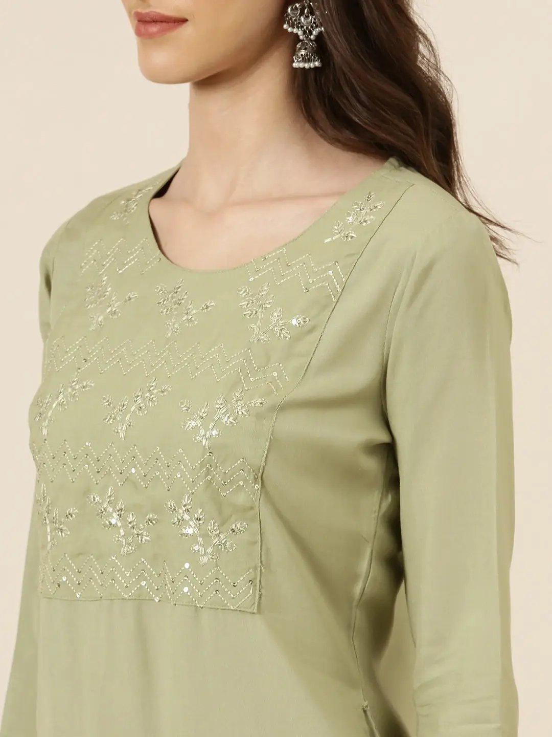 Women's Olive Solid Straight Kurta