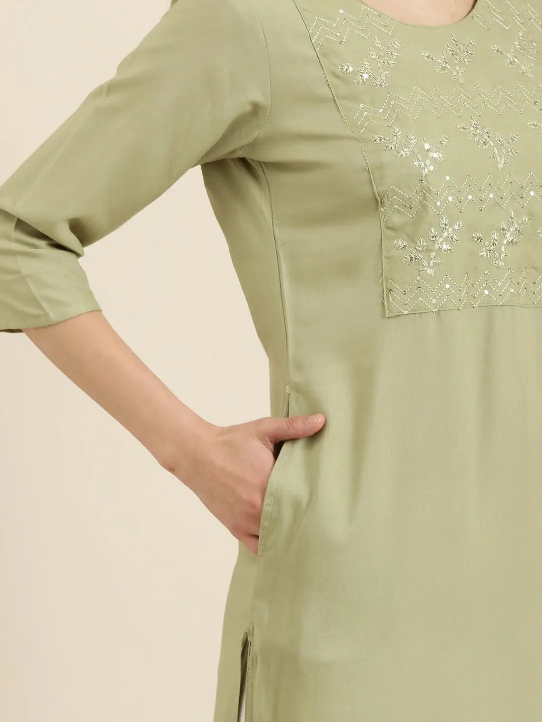 Women's Olive Solid Straight Kurta