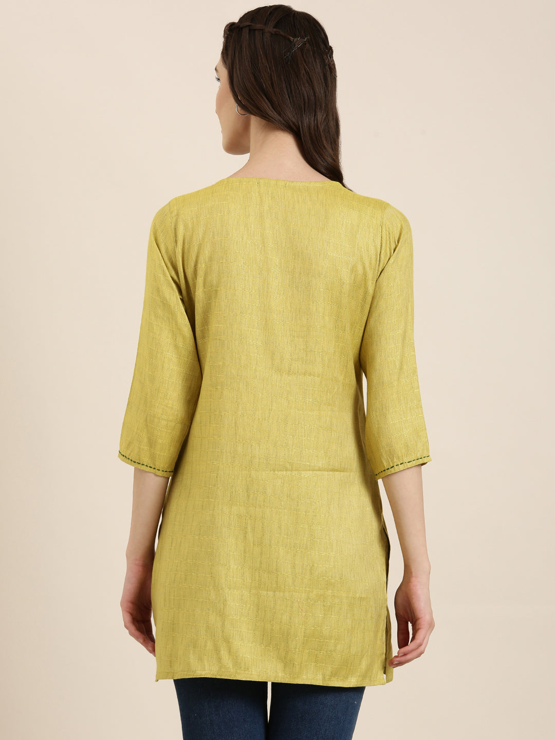 Women Lime Green Knitted Straight Kurti