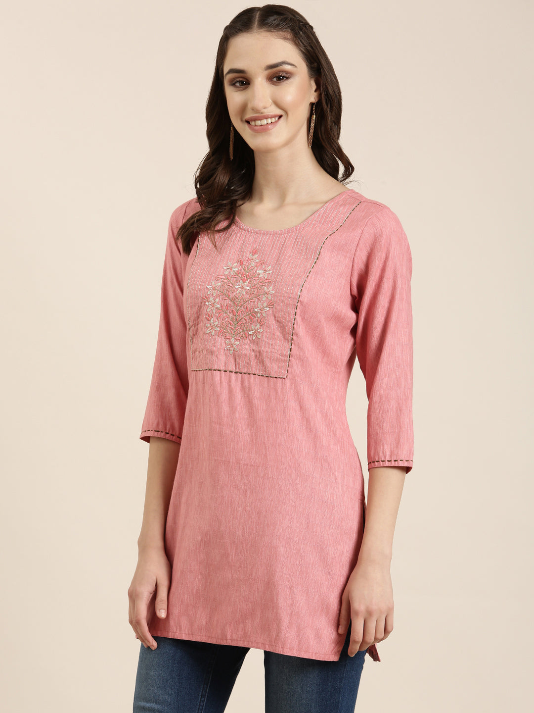 Women Mauve Knitted Straight Kurti