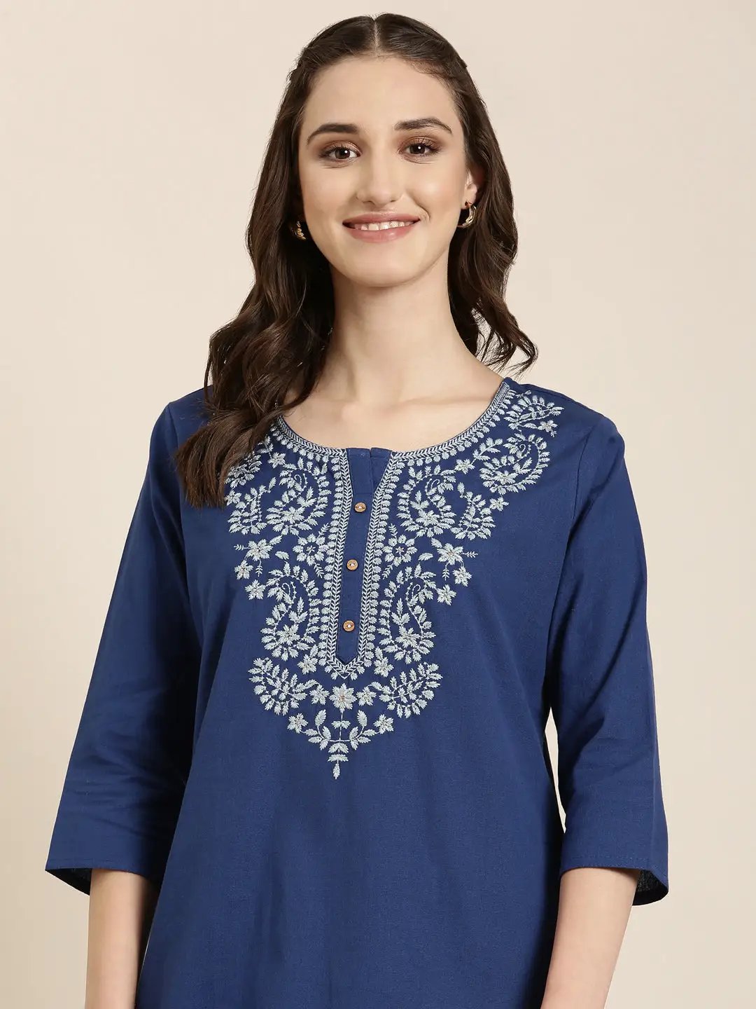 Women's Blue Solid Straight Kurti