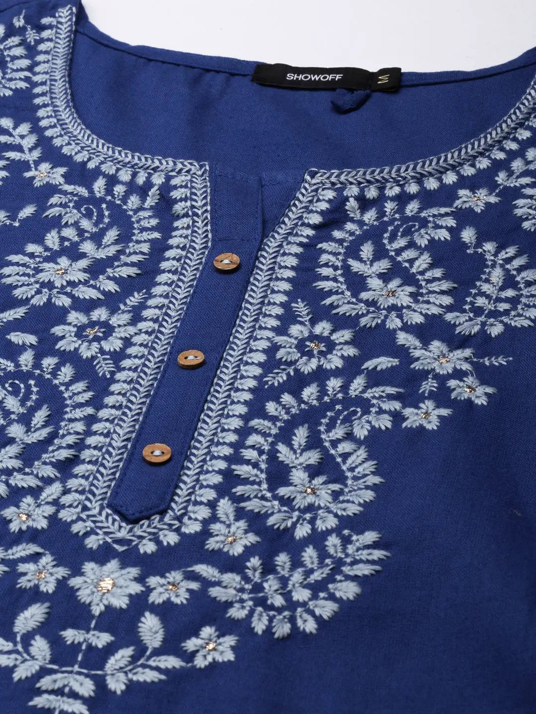 Women's Blue Solid Straight Kurti
