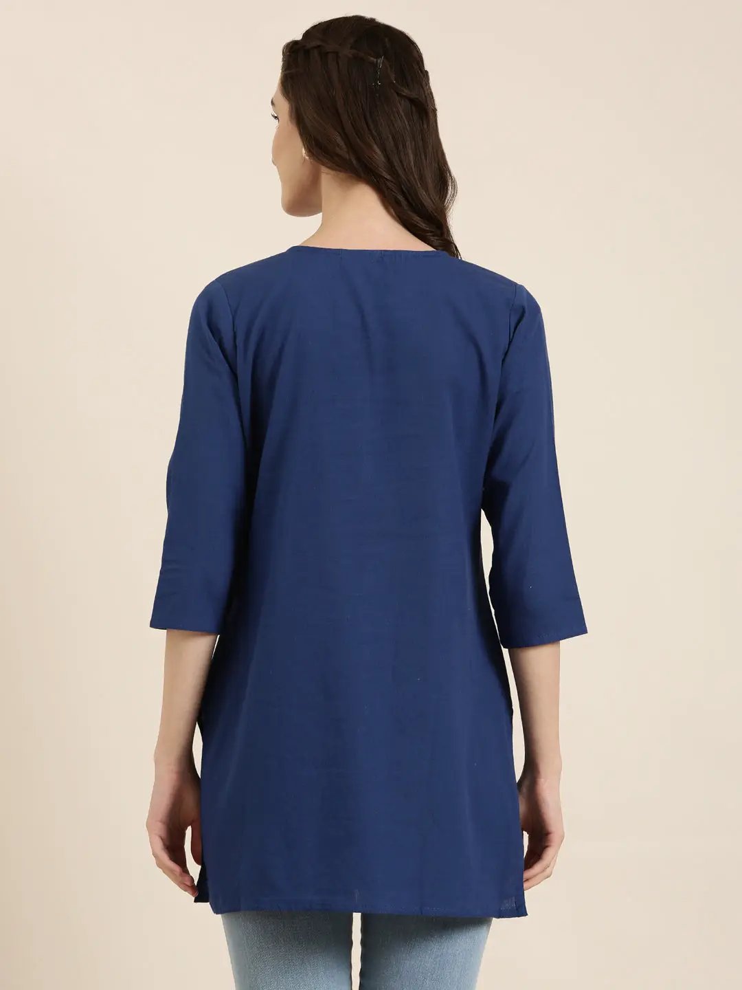 Women's Blue Solid Straight Kurti