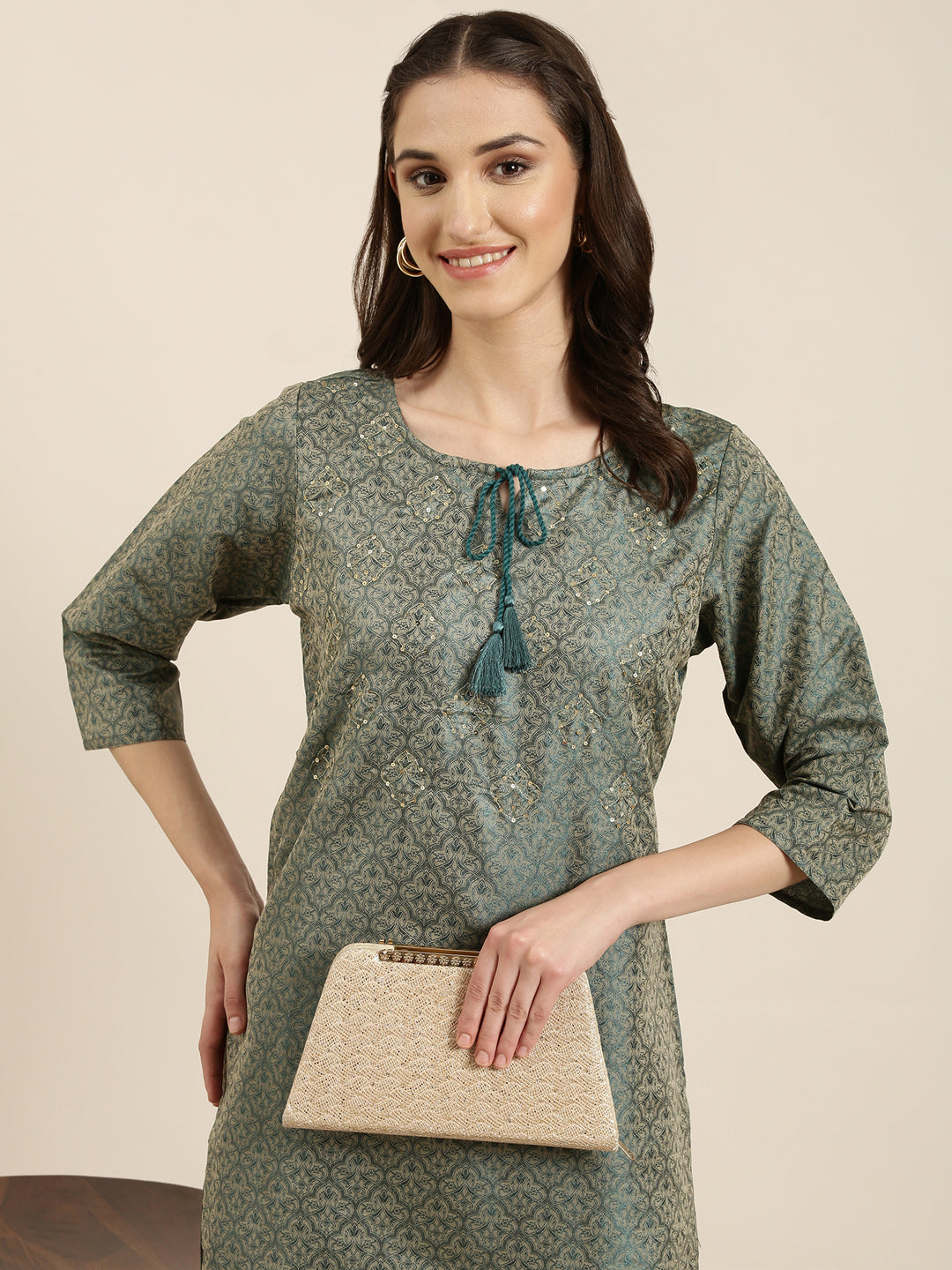 Women Teal Solid Straight Kurta