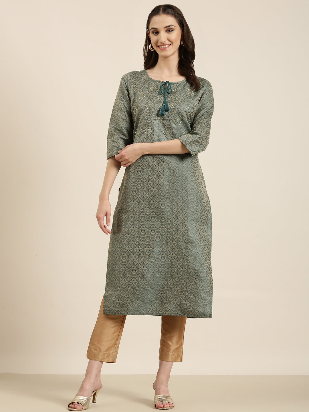 Women Teal Solid Straight Kurta