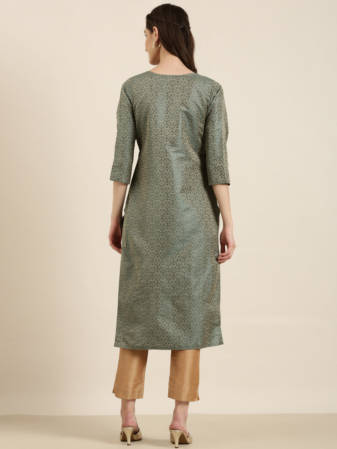 Women Teal Solid Straight Kurta