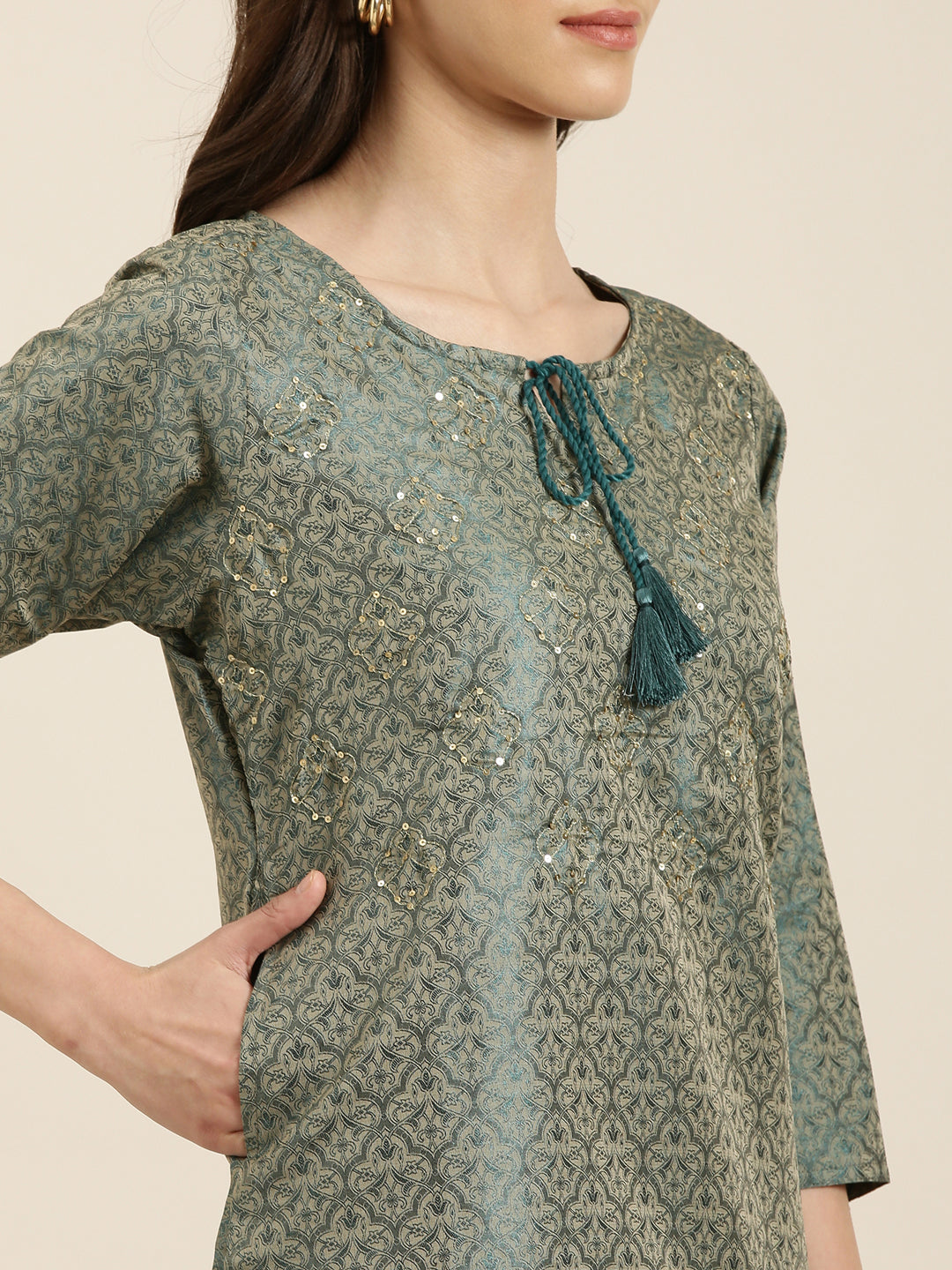 Women Teal Solid Straight Kurta