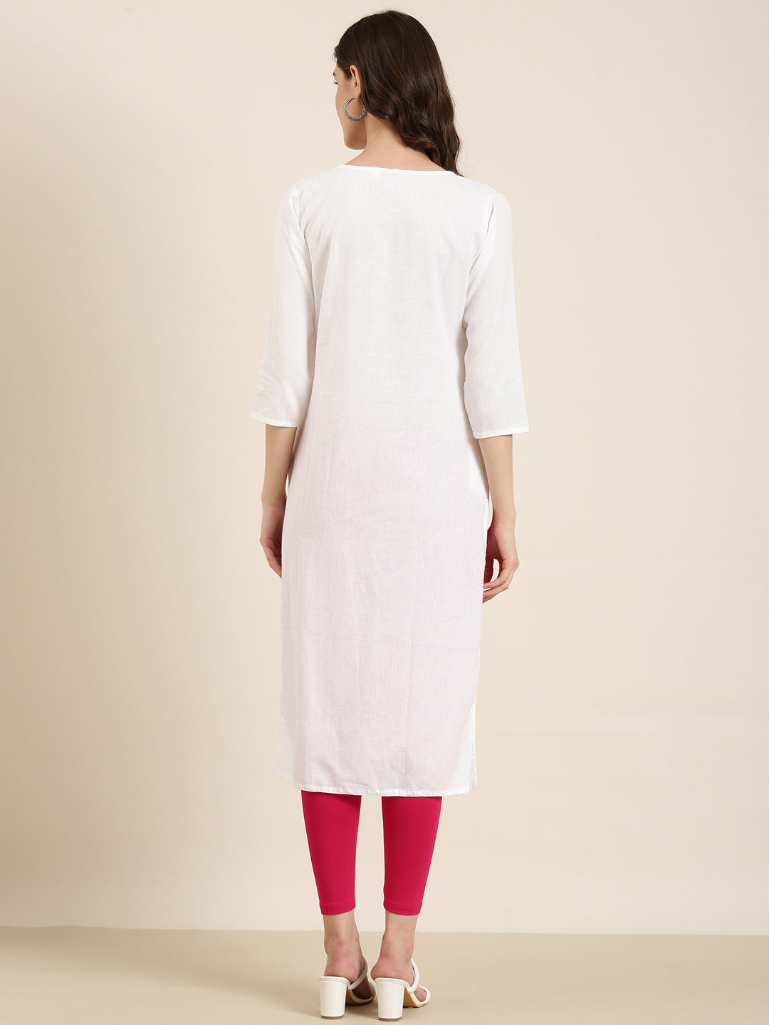 Women Off White Printed Straight Kurta