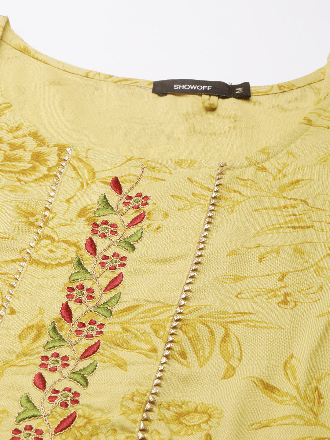 Women Mustard Floral Straight Kurta