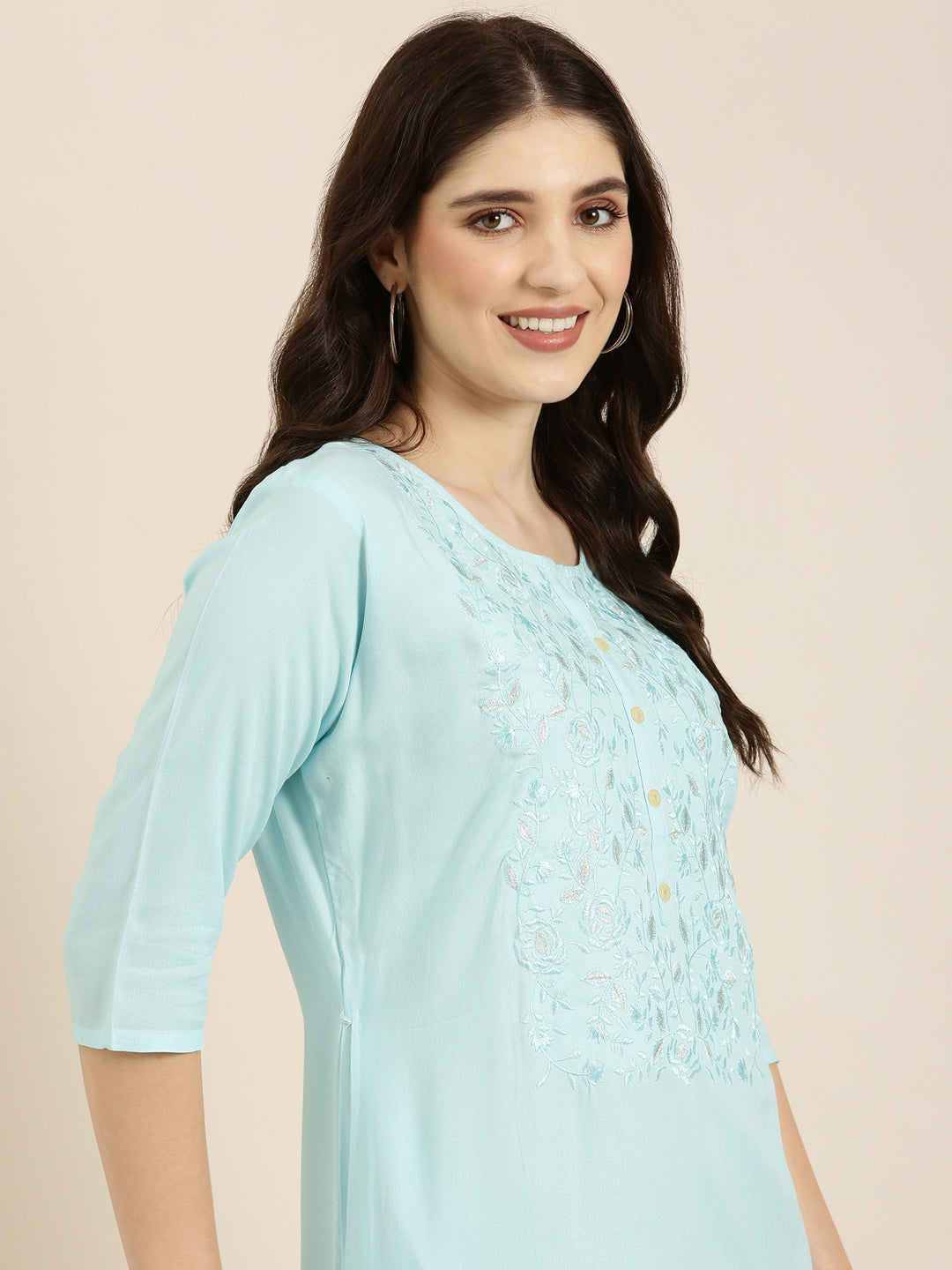 Women Blue Solid Straight Kurta