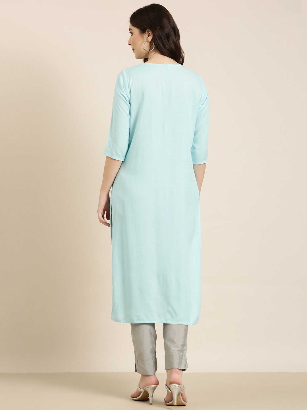 Women Blue Solid Straight Kurta