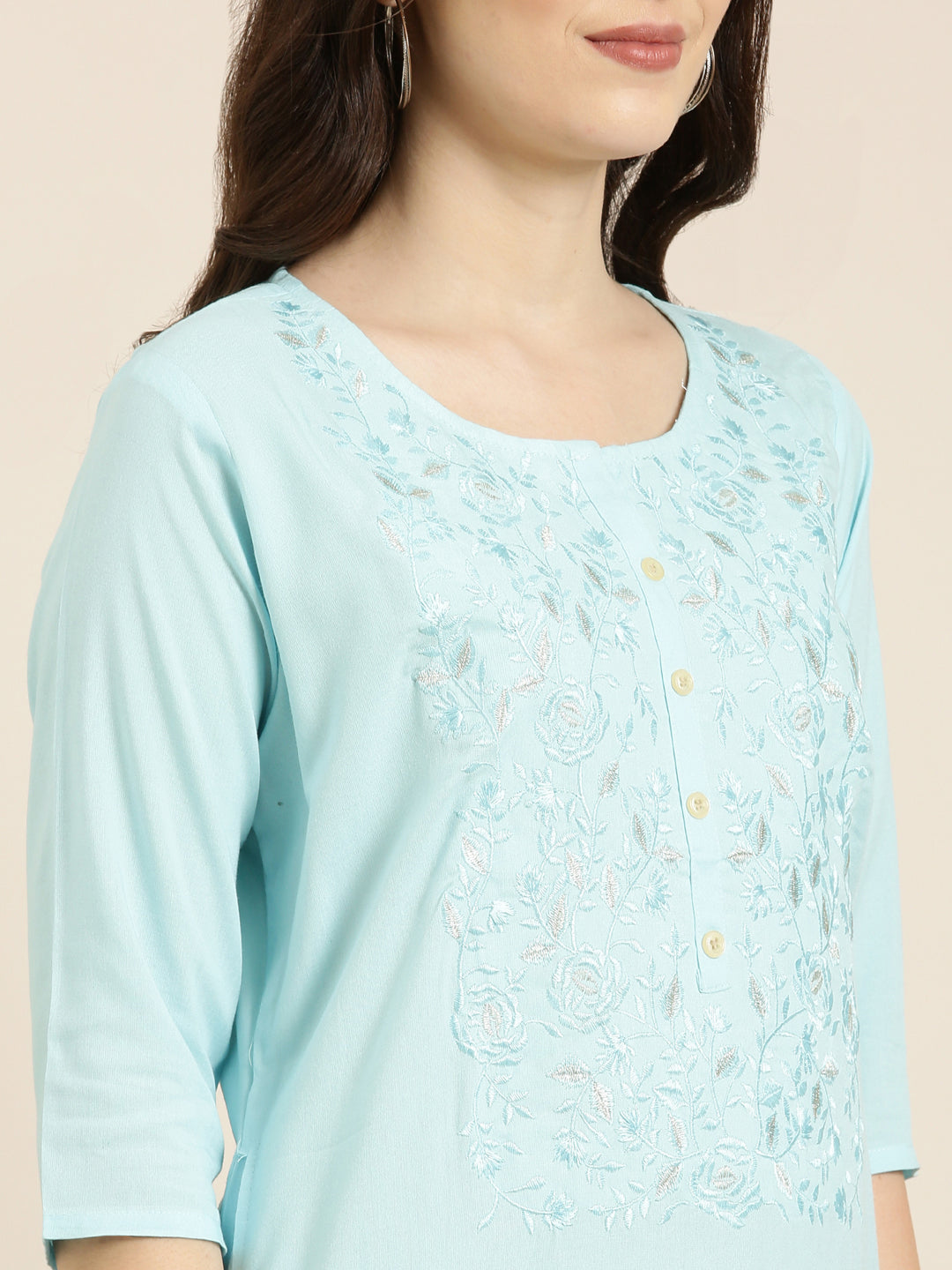 Women Blue Solid Straight Kurta