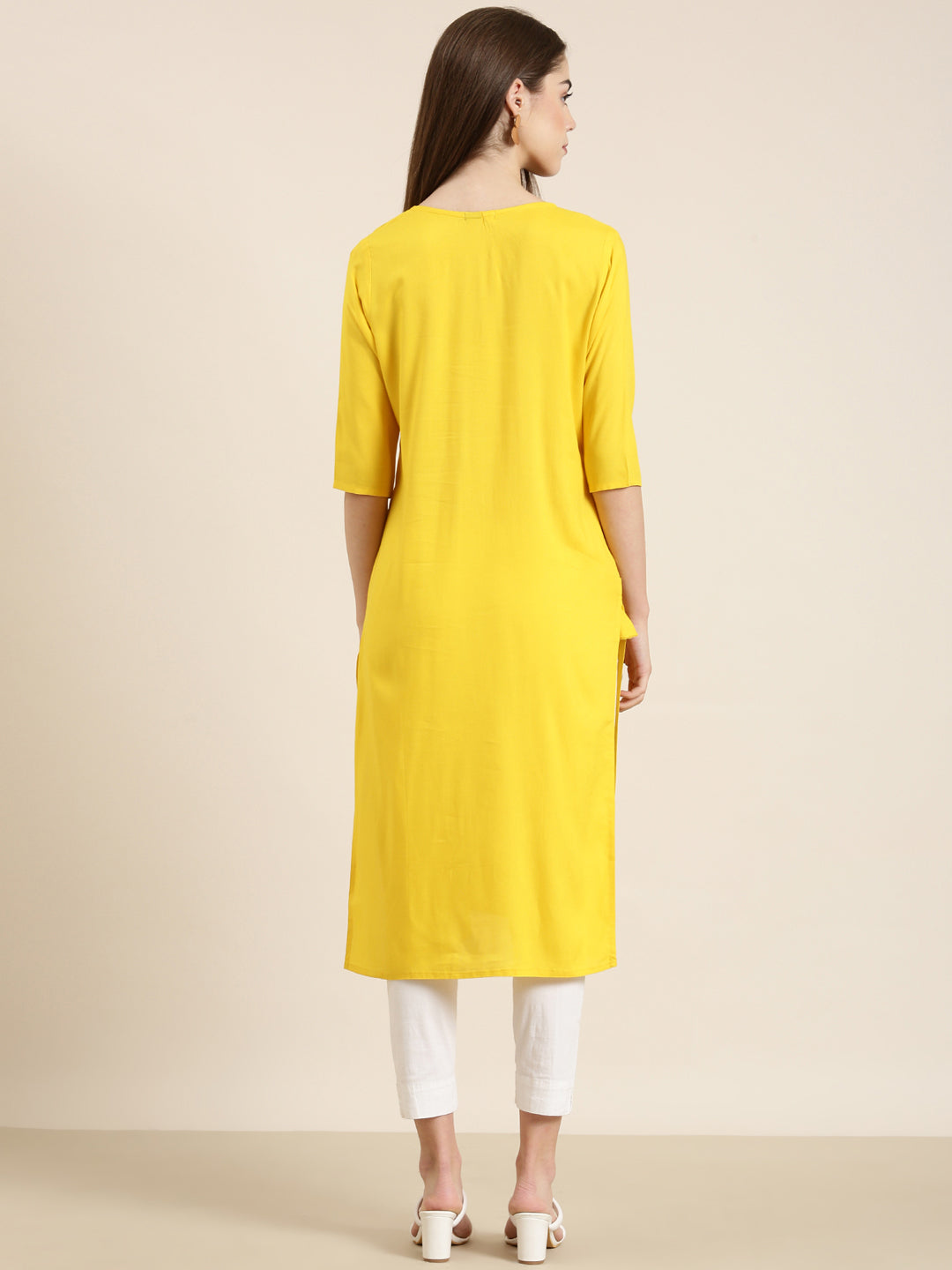 Women Yellow Solid Straight Kurta