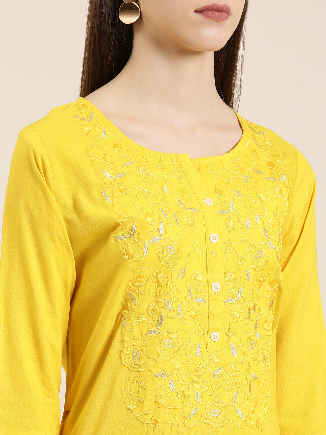 Women Yellow Solid Straight Kurta