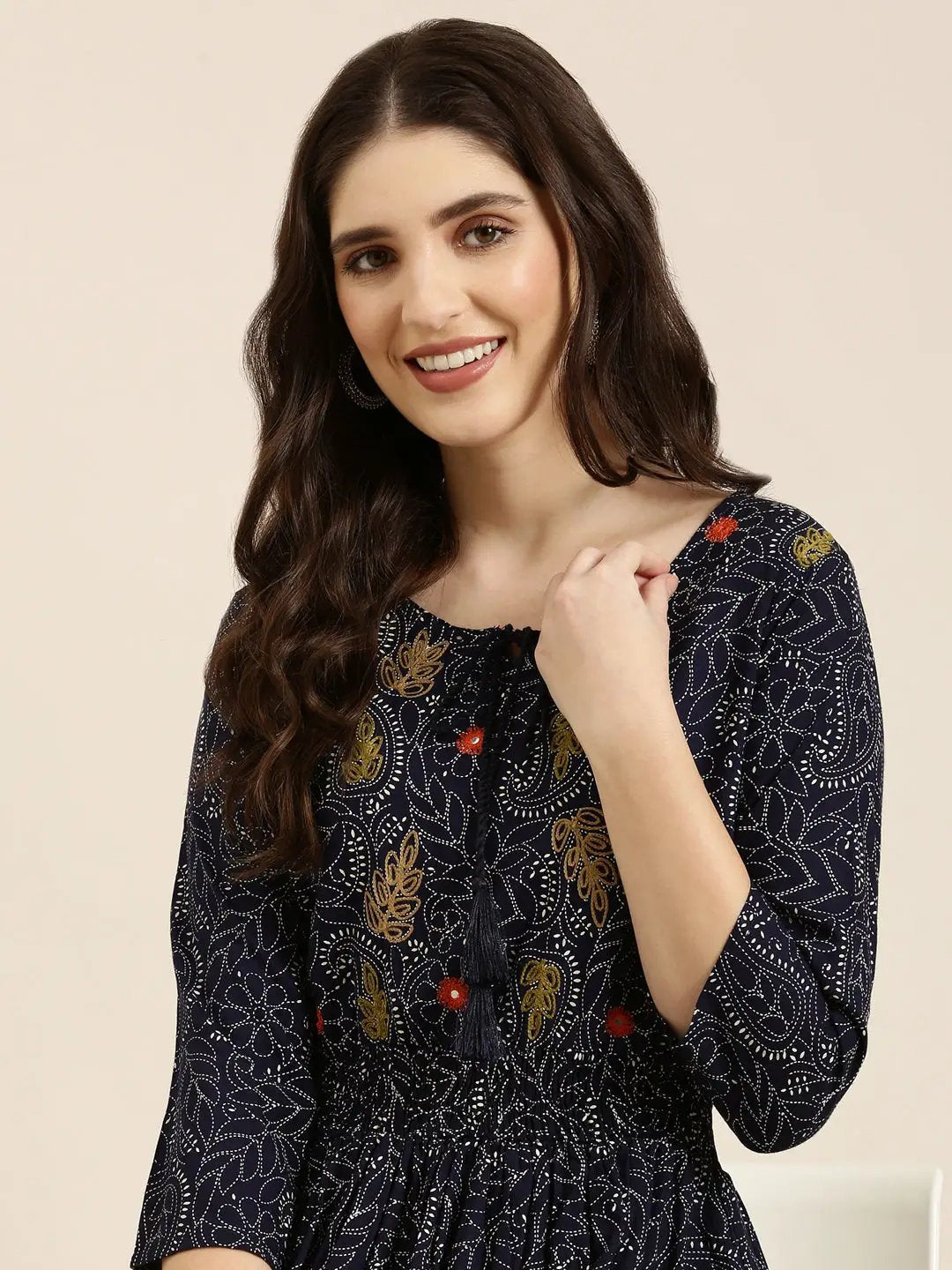 Women's Navy Blue Paisley A-Line Kurta - from SHOWOFFFF