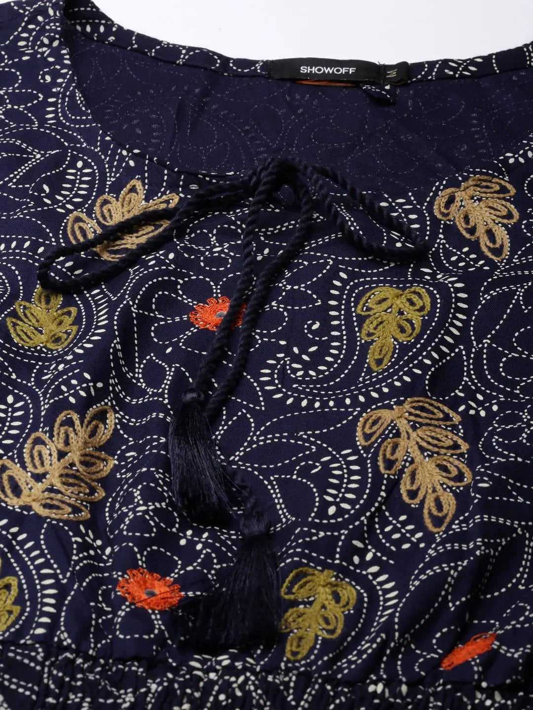 Women's Navy Blue Paisley A-Line Kurta - from SHOWOFFFF
