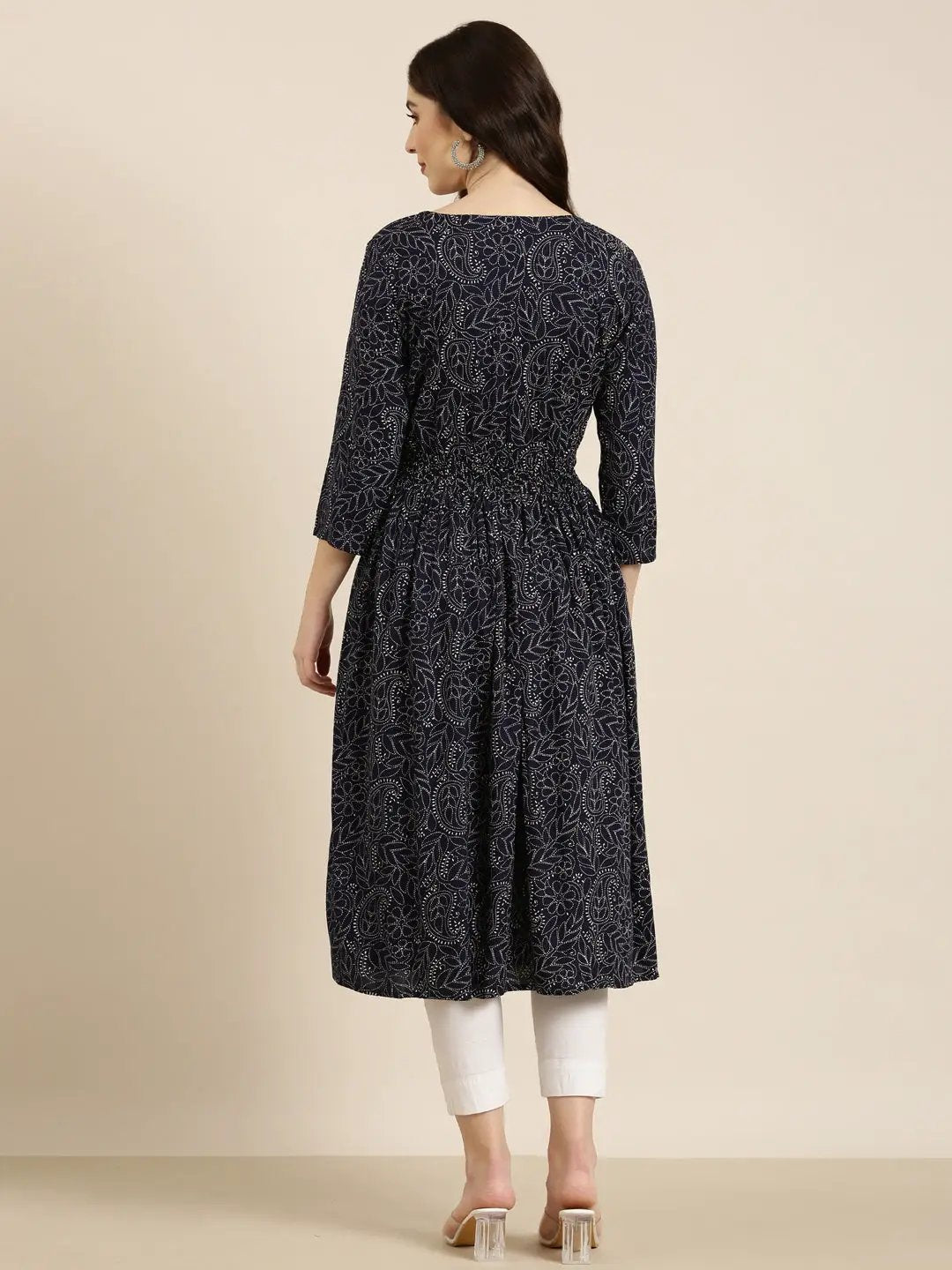 Women's Navy Blue Paisley A-Line Kurta - from SHOWOFFFF