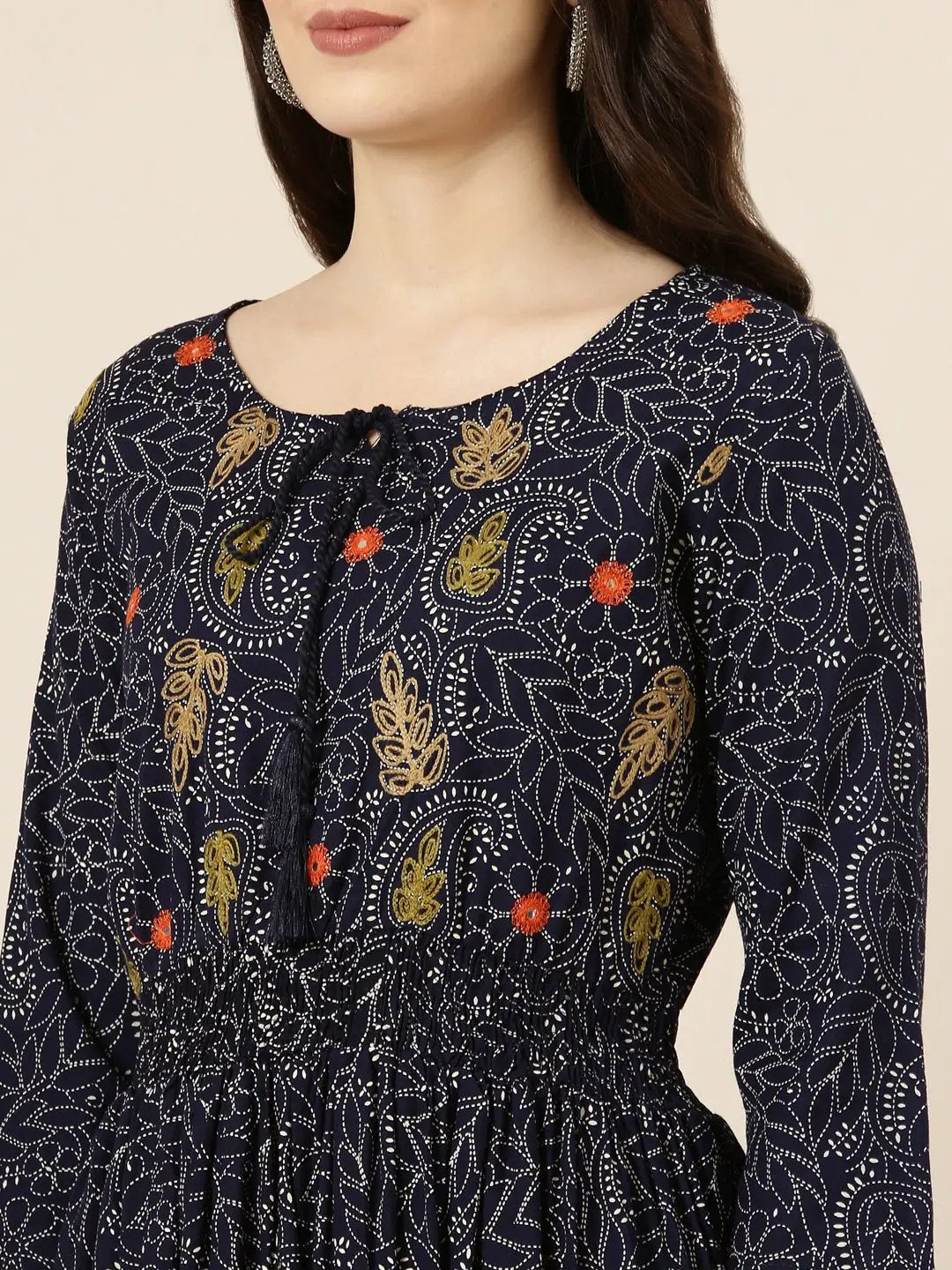 Women's Navy Blue Paisley A-Line Kurta - from SHOWOFFFF