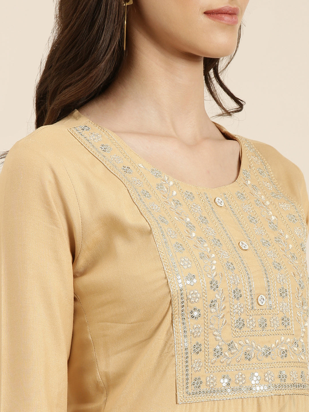 Women Beige Solid Straight Kurta