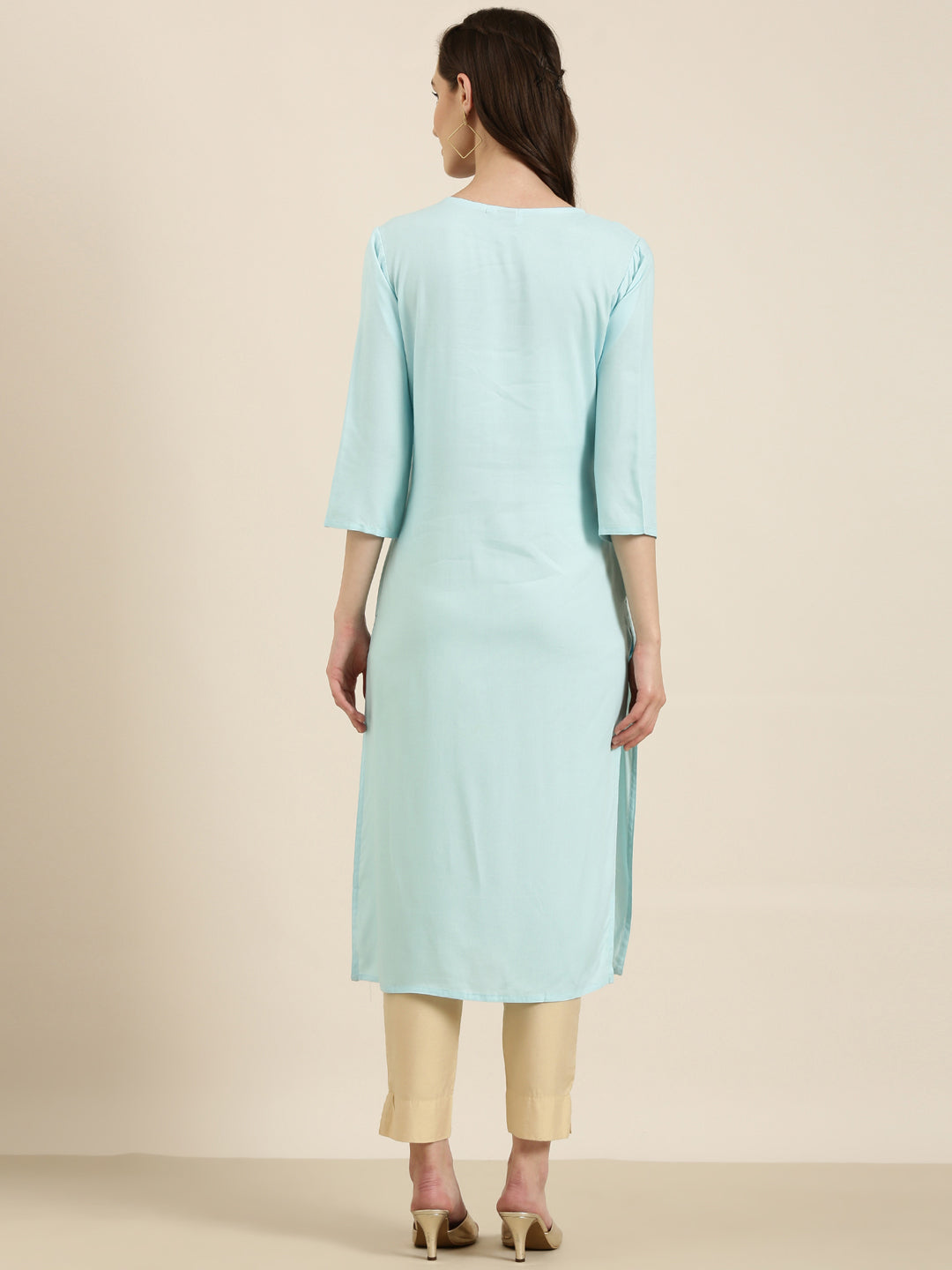 Women Blue Solid Straight Kurta