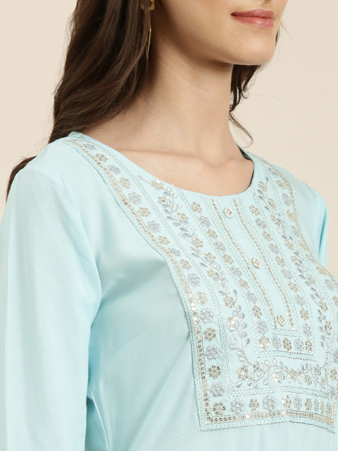 Women Blue Solid Straight Kurta