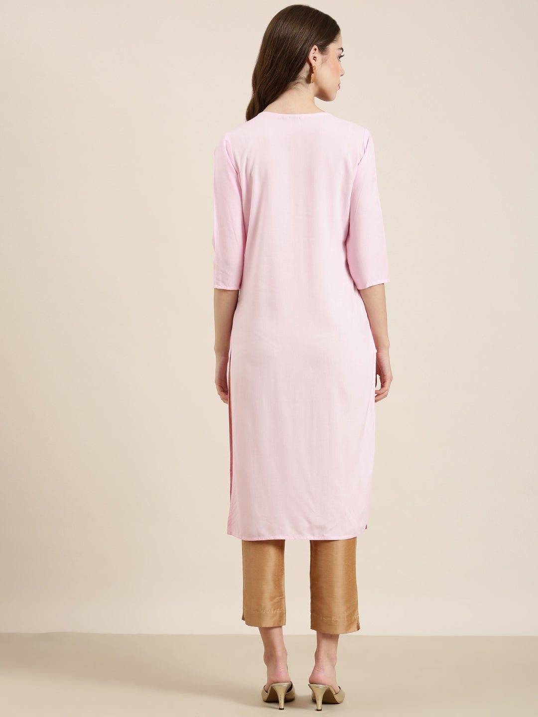 Women Pink Solid Straight Kurta