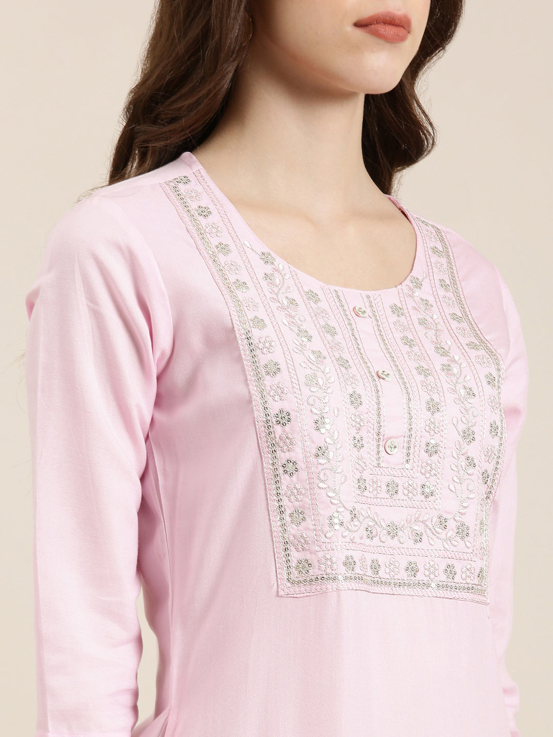 Women Pink Solid Straight Kurta