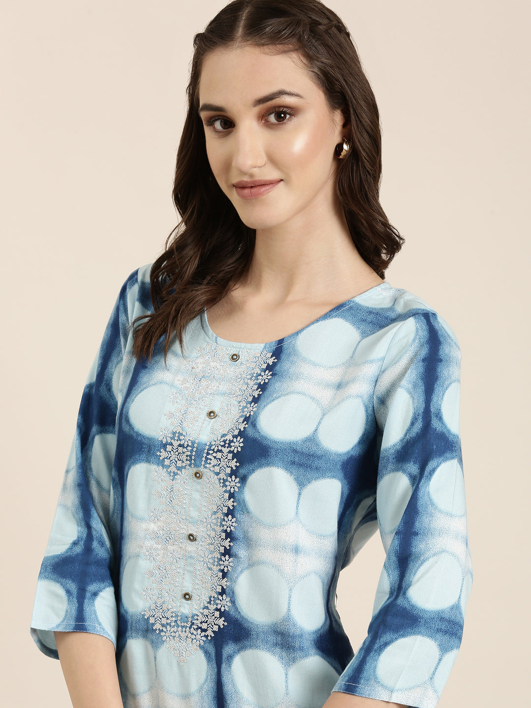 Women Blue Geometrical Straight Kurti