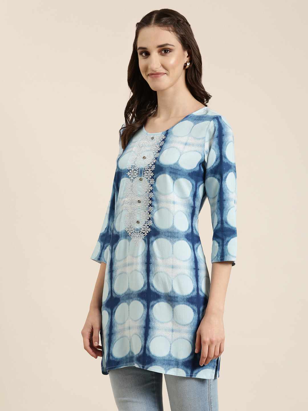 Women Blue Geometrical Straight Kurti