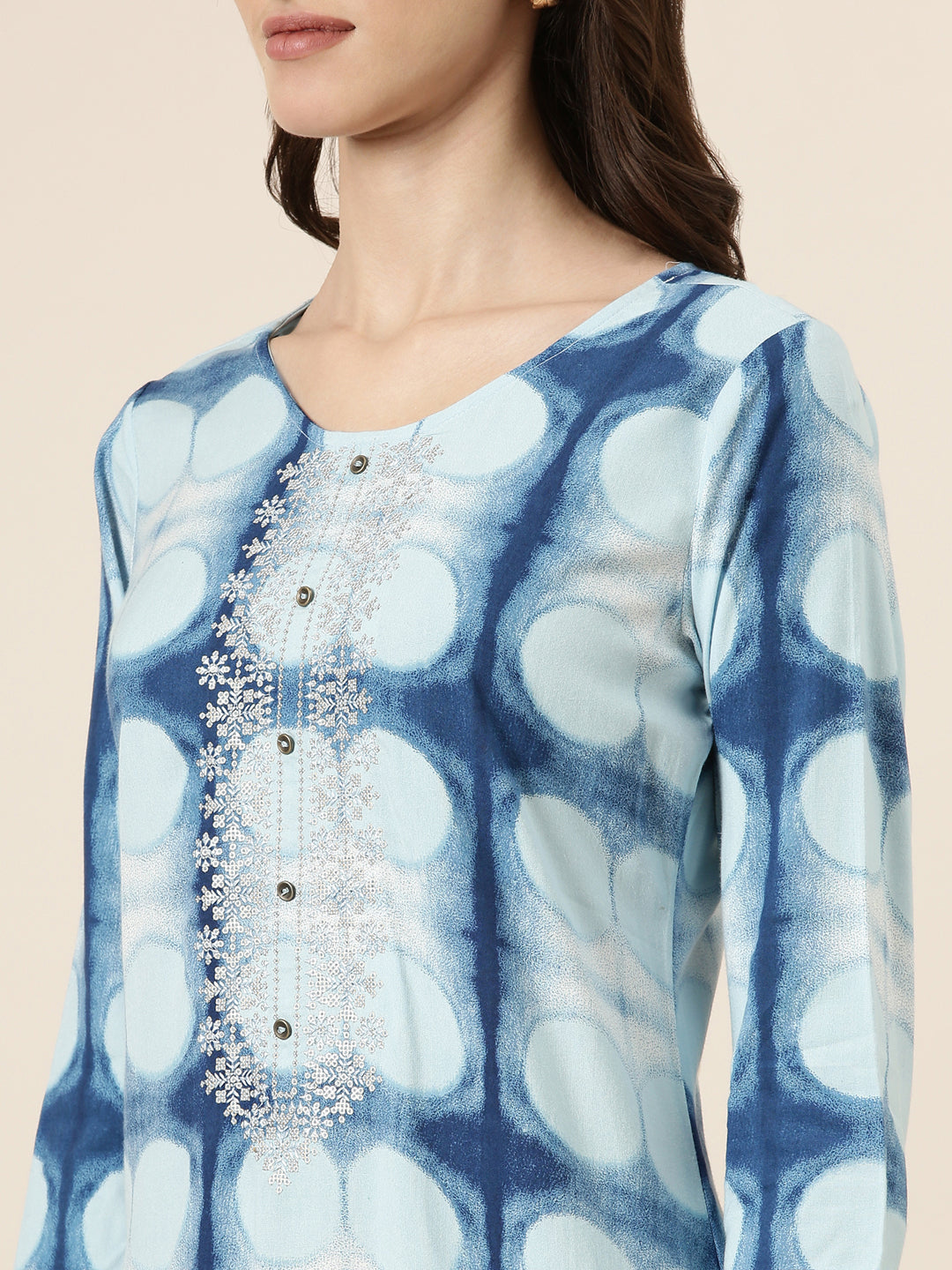 Women Blue Geometrical Straight Kurti