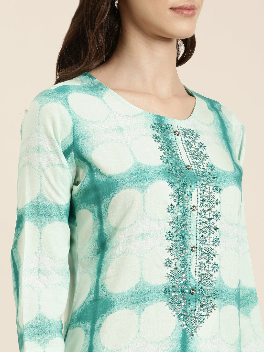 Women Turquoise Blue Geometrical Straight Kurti